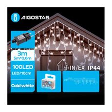 Aigostar - LED Vonkajšia vianočná reťaz 100xLED/8 funkcií 8x0,6m IP44 studená biela