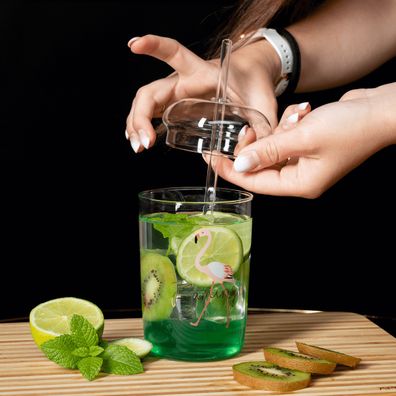 KONDELA Hotcool Typ 7 pohár s vrchnákom a slamkou (4 ks) 250 ml priehľadná