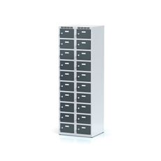 Šatníková skrinka s úložnými boxami, 20 boxov, 1800 x 600 x 500 mm, cylindrický zámok, tmavosivé dvere