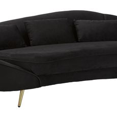 Estila Art deco trojmiestna sedačka Lea v oválnom tvare so zamatovým poťahom v čiernej farbe so zlatými nožičkami 185 cm
