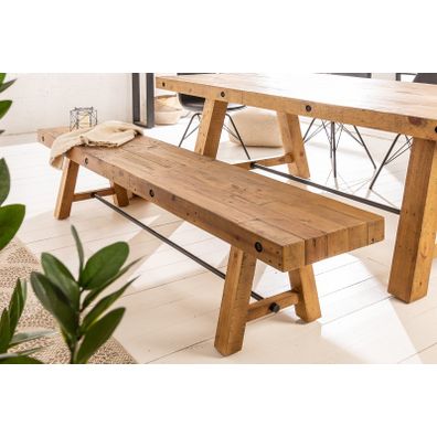 Estila Industriálna jedálenská lavica Roseville z masívneho dreva vintage hnedej farby 165cm
