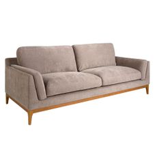Estila Luxusná moderná trojsedačka Vita Naturale s retro nádychom s textilným poťahom v hnedo sivej farbe a drevenými nožičkami 240 cm