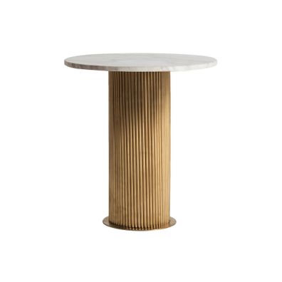 Estila Luxusný art deco okrúhly mramorový zlatý príručný stolík Lensy s bielou vrchnou doskou a kovovou nohou 55 cm