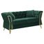Estila Glamour zelená dvojmiestna sedačka Velaria so zamatovým čalúnením s prešívaním chesterfield na operadle a zlatými detailmi 162cm