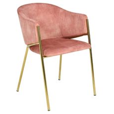 Estila Dizajnová art deco zamatová čalúnená jedálenská stolička Sionna v koralovej ružovej farbe so zlatými nohami 77 cm