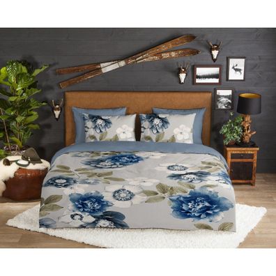 Modro-sivé predĺžené flanelové obliečky na dvojlôžko 200x220 cm Gabin – Good Morning