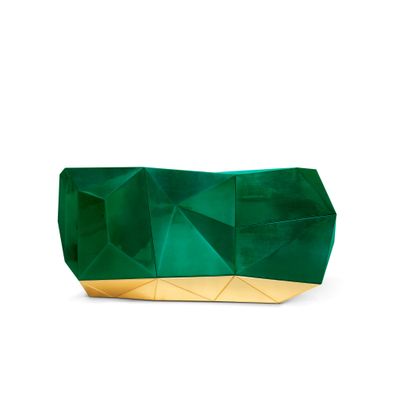 Estila Luxusná moderná postriebrená komoda v štýle art-deco z masívneho dreva s pozlátenou podstavou Diamond Emerald 185 cm
