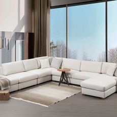 Elegantná pohovka Loop s prenosným sedákom a operadlom béžová 374 x 428 cm ľavá