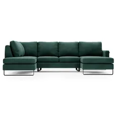 HOMEDE Rohová pohovka Corni XL fľaškovo zelená ľavá otvorená, velikost 86x180/220/90x330