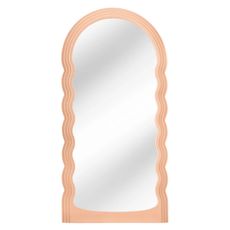 Estila Dizajnové art deco klenuté nástenné zrkadlo Swan s oblúkovým vlnitým rámom v jemnej marhuľovo oranžovej farbe 160 cm