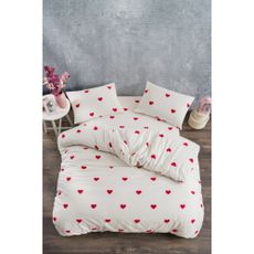 Krémové 4-dielne predĺžené obliečky na dvojlôžko z bavlny Renforcé s plachtou 200x220 cm Mini Hearts – Mila Home