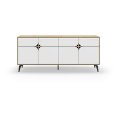 Nízka komoda v dekore duba v bielo-prírodnej farbe 185x79 cm Nola – Marckeric