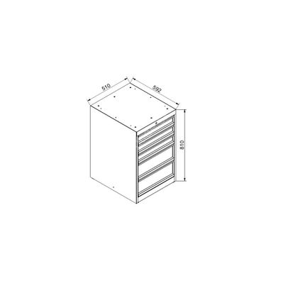 Zásuvkový dielenský box na náradie k pracovnému stolu GD, 5 zásuviek, 510 x 592 x 810 mm, modrá / sivá