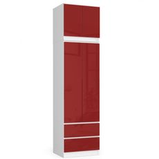 Šatníková skriňa s nadstavbou S60 2D 2SZ CLP, biela/červený lesk
