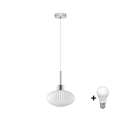 LED luster na lanku HARMA 1xE27/60W/230V pr. 25 cm matný chróm/biela