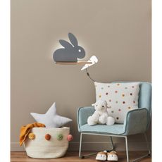 LED Detské nástenné svietidlo s poličkou RABBIT LED/4W/230V šedá/biela/drevo