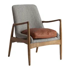 Estila Luxusné vintage sivé kreslo Raul s koženým vankúšom s masívnymi hnedými nožičkami 83 cm
