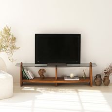 Televízny stolík Glass Line 160 cm v gaštanovej farbe s dymovým sklom