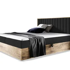 Wilsondo Čalúnená boxspring manželská posteľ s úložným priestorom WOOD 4 - čierna Kronos Rozmer: 180x200