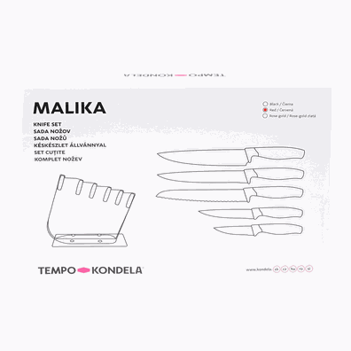 TEMPO-KONDELA MALIKA, sada nožov v stojane, 6 ks, červená