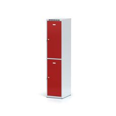 Šatníková skrinka s úložnými boxami, 2 boxy, 1800 x 400 x 500 mm, cylindrický zámok, červené dvere