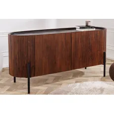 Estila Luxusný oválny retro príborník Gatsby s drážkovaným reliéfom z mangového dreva hnedý 150 cm