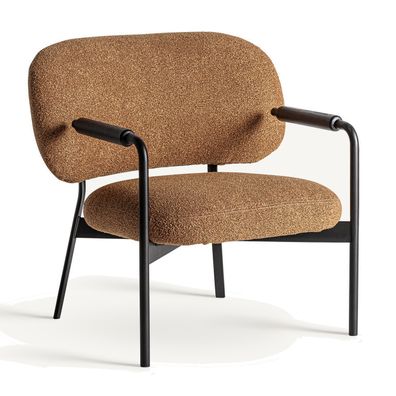 Estila Luxusné moderné čalúnené hnedé bouclé kreslo Milie s čiernou kovovou konštrukciou 83 cm