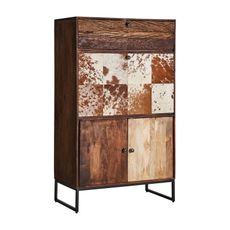Estila Vidiecka retro barová skriňa Texas z masívneho dreva v prírodnom hnedom prevedení s dvierkami a zásuvkou 152cm