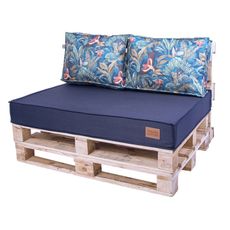 Golden Garden Paletové sedenie GG46 podsedák a vankúš 120cm x 80cm x 15cm Tmavo modrá s kvietkami