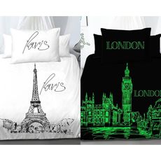 Svietiace obliečky bavlnené Deluxe 3D deň v Paríži noc v Londýne 200x140cm+90x70cm TiaHome