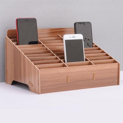Drevený DIY stojan na mobilné telefóny 30ks tmavé drevo