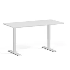 Výškovo nastaviteľný stôl, 160x80 cm, 1 motor, zaoblené rohy, biela podnož, biela