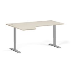 Rohový výškovo nastaviteľný stôl, 160x120 cm, 2 motory, L/P, sivá podnož, breza