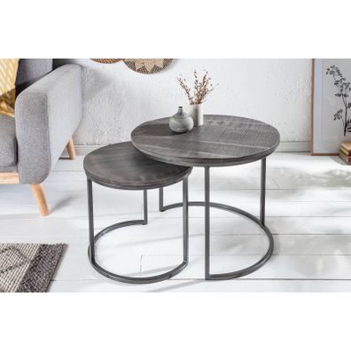 Estila Industriálny set kruhových príručných stolíkov Elements z masívu sivej farby 55cm