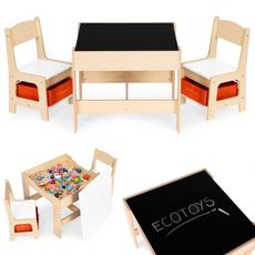 EcoToys Detská zostava nábytku, stôl + 2 stoličky, tabuľa ECOTOYS