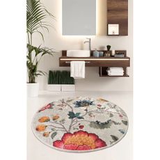 Sivá zamatová kúpeľňová predložka ø 100 cm Vintage Flower – Foutastic