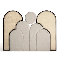Estila Luxusné art deco čelo postele Patty s buklé čalúnením v šedo bielej farbe a svetlým hnedým ratanovým výpletom 190 cm
