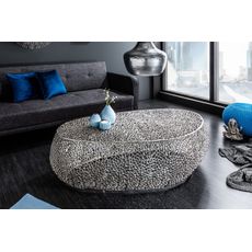 Estila Dizajnový oválny konferenčný stolík Hoja strieborný 120cm