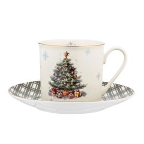 Altom Porcelánová šálka s podšálkou Christmas Tree 260 ml