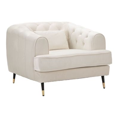 Estila Art deco štvorcové zamatové čalúnené prešívané krémové kreslo Lana s čiernymi nožičkami so zlatými detailmi 93 cm