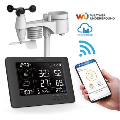 Sencor - Profesionálna meteostanica s LCD displejom a budíkom 5V/1xCR2032 + 3xAA Wi-Fi