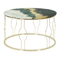 Estila Art deco okrúhly mramorový zlatý kovový konferenčný stolík Zeren s geometrickou podstavou a vrchnou sklenenou doskou 75 cm