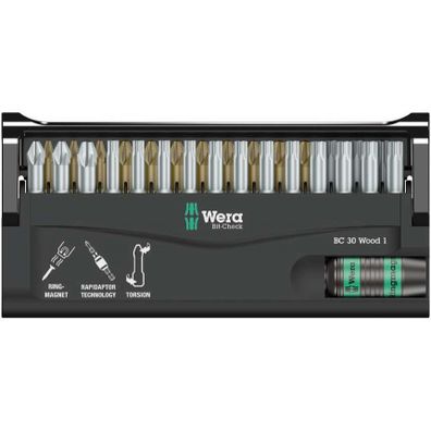 Wera 057433 Torzné bity Bit-Check 30 Wood 1 s držiakom 887/4 RR (sada 30 kusov)