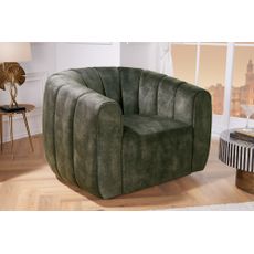 Estila Moderné otočné kreslo Alis so zamatovým čalúnením v tmavej chrómovej zelenej farbe 100 cm