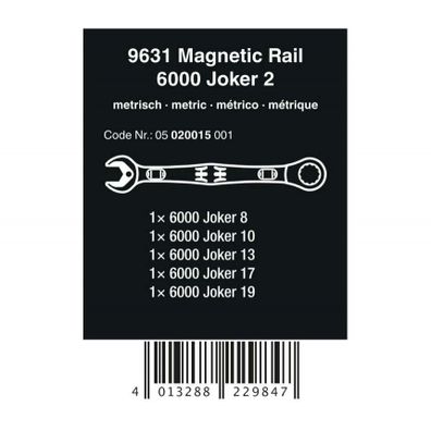 Wera 020015 račňové kľúče 8 ÷ 19 mm 6000 Joker 2 na magnetickej tyči, 9630 (sada 5 ks)