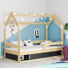 Interbeds BMS Group Domček detská posteľ Prírodná 80x160 s grafitová zásuvkou
