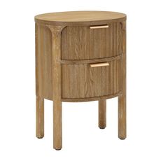 Estila Štýlový art deco hnedý oválny nočný stolík Meer s dvomi zásuvkami s výraznou štruktúrou a zlatými úchytkami 52 cm