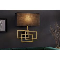 Estila Dizajnová nástenná lampa Metalia s geometrickou kovovou podstavou v zlatom prevedení a čiernym tienidlom 44cm