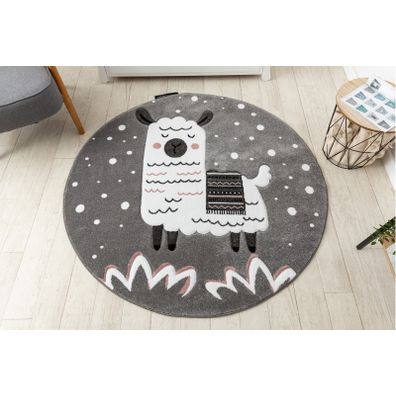 Dywany Łuszczów , Detský kusový koberec Petit Lama grey kruh, 140x140 (priemer) kruh, šedá, detská izba
