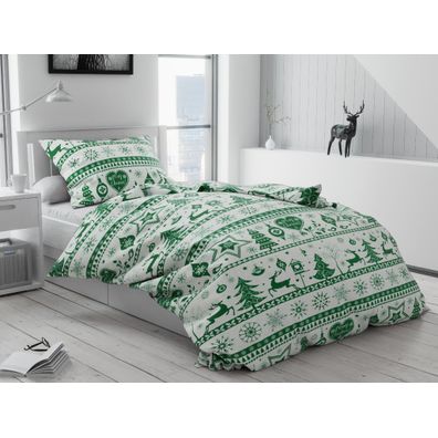 Obliečky bavlnené Vianočné obliečky Christmas zelené TiaHome - 1x Vankúš 90x70cm, 1x Paplón 140x200cm